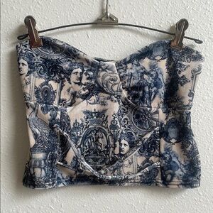 Blue and White Patterned Bustier Top